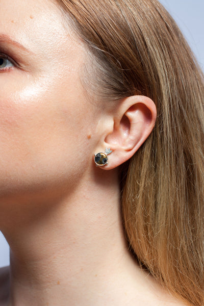 Oxidised silver stud earrings with gold-plated ceramics