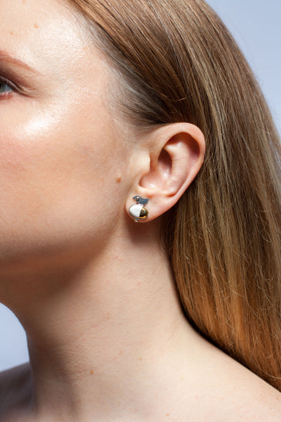Oxidised silver stud earrings with gold-plated ceramics