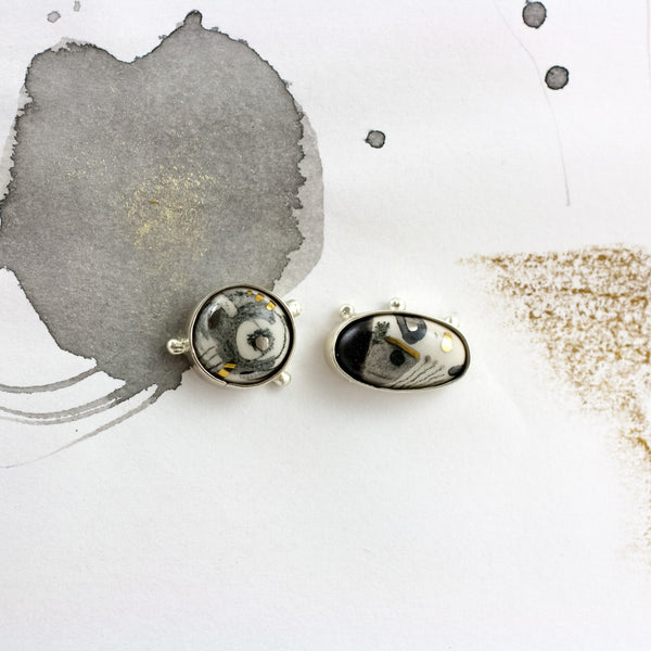 White ABSTRACT silver earrings in different forms