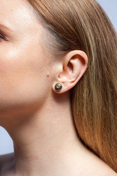 Black mismatched ceramic earrings ABSTRACT with gold luster