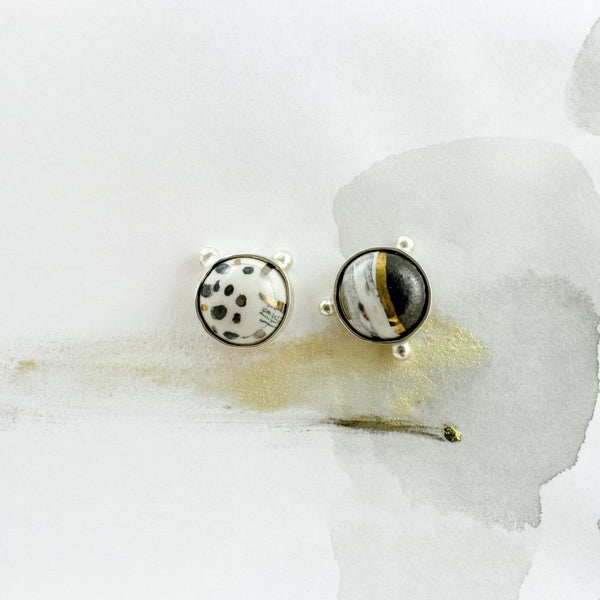 Small silver earrings with ceramics ABSTRACT