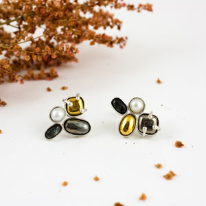 Platinum and gold plated silver earrings with pearls