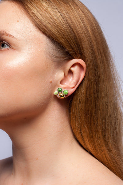 Green shades earrings with gold luster