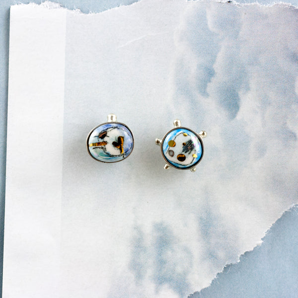 Organic form blue mismatched stud earrings BON BON