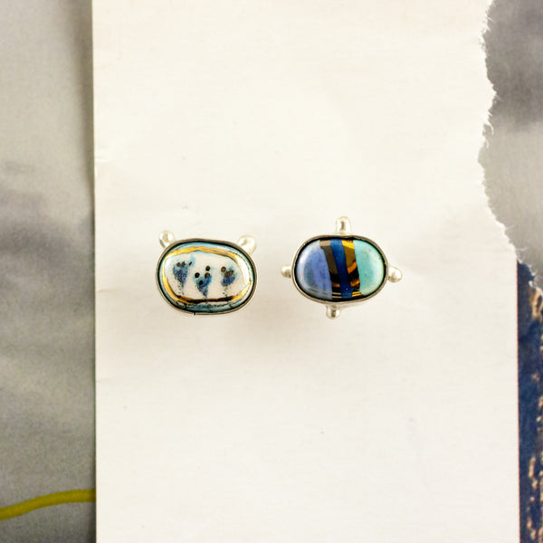 BON BON organic blue mismatched stud earrings