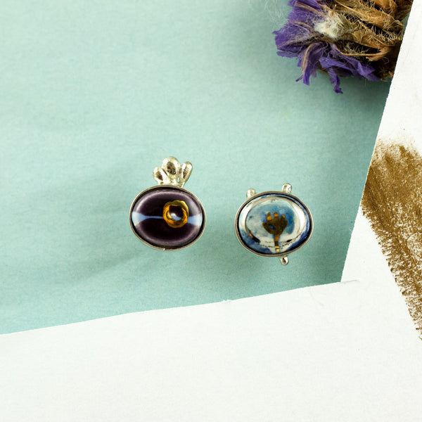 Blue and purple BON BON silver earrings