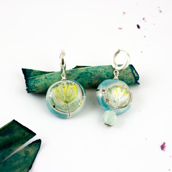 BON BON Blue and green earrings with flowers