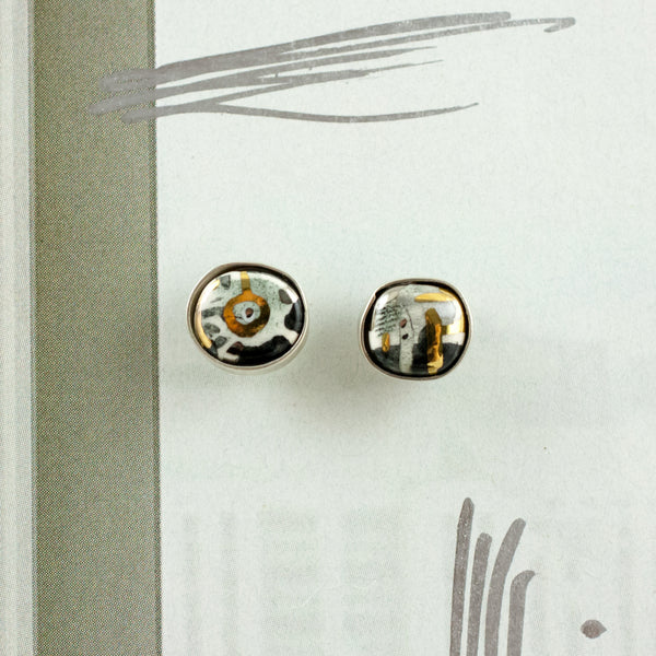 ABSTRACT mini earrings  with black lines and dots