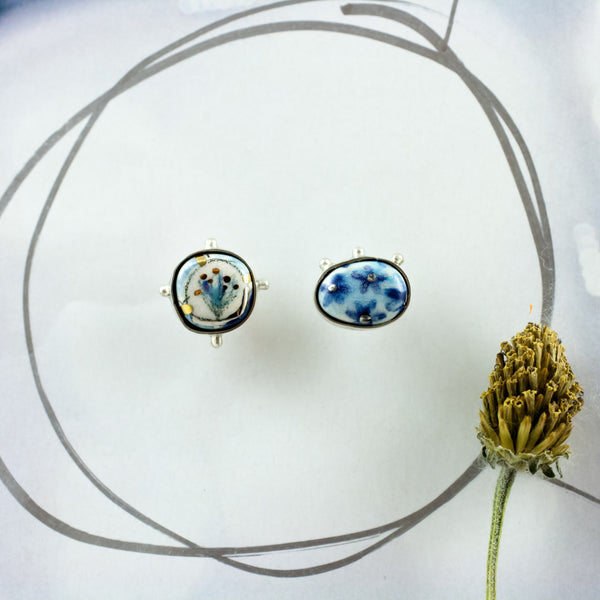 BON BON blue color earrings with tiny flowers