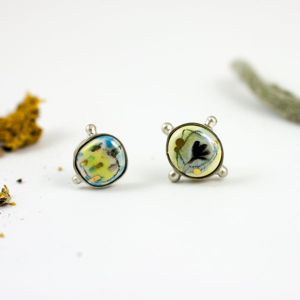 Light green and blue BON BON silver earrings