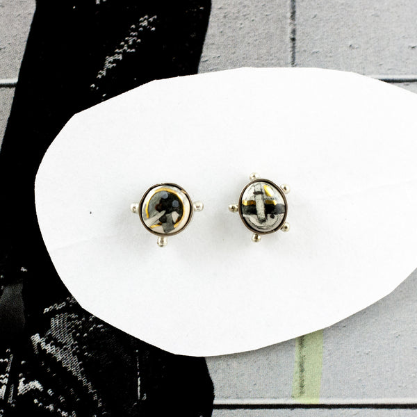 Silver ABSTRACT grey earrings