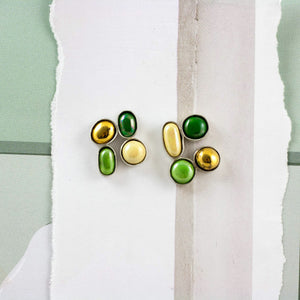 Green and butter yellow bubble earrings