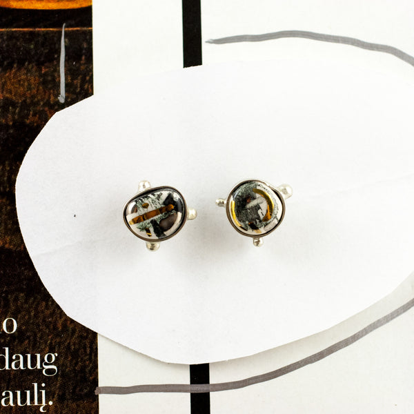 Mismatched ABSTRACT silver earrings with drawings