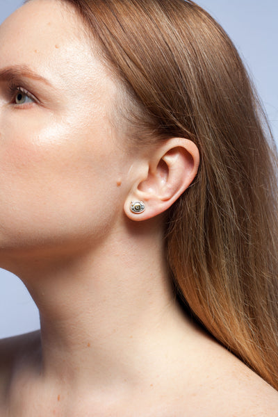 White and black ABSTRACT earrings with fine metal lusters
