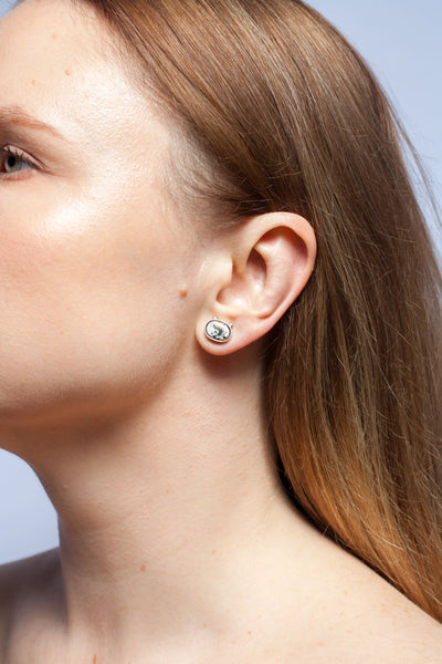 White graphic small stud earrings ABSTRACT