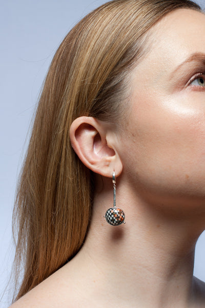 Black and white geometrical dangle silver earrings ABSTRACT