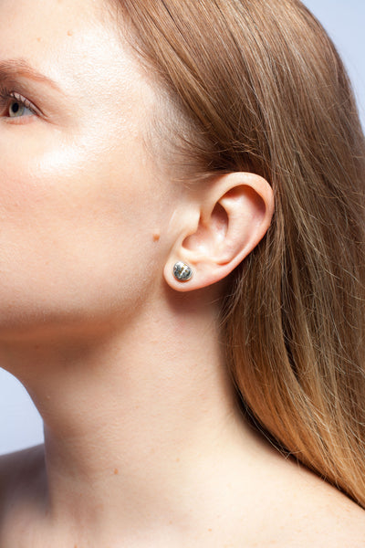 Ceramic stud silver earrings ABSTRACT with gold lines