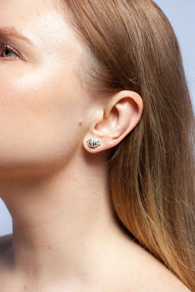 Black and white ABSTRACT earrings with luster decorated ceramics