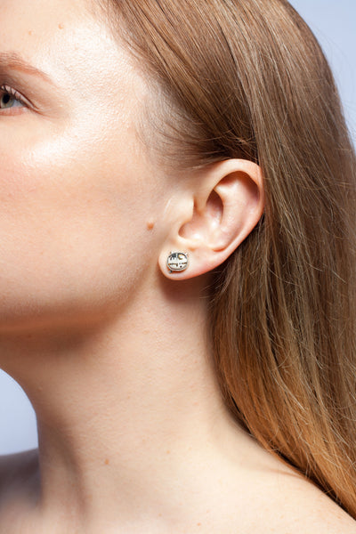 Black and white ABSTRACT earrings with luster decorated ceramics