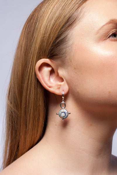 Sky blue geometrical ABSTRACT dangle silver earrings