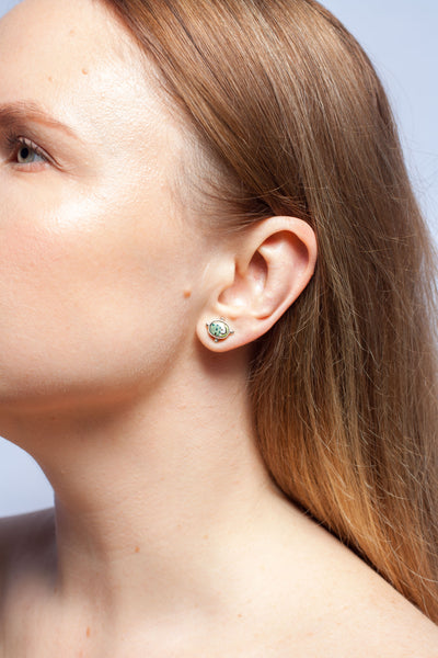Green BON BON earrings with a gold flower