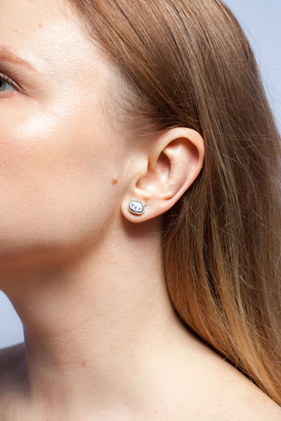 BON BON organic blue mismatched stud earrings