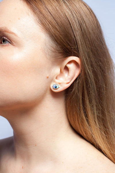 BON BON organic blue mismatched stud earrings
