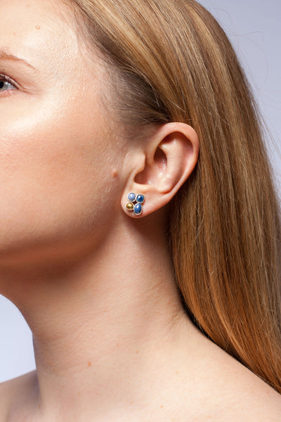 3X3 collection blue asymmetrical silver earrings