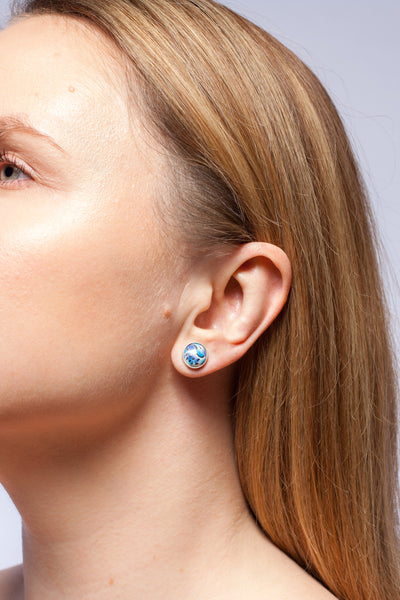 3X3 collection blue asymmetrical silver earrings