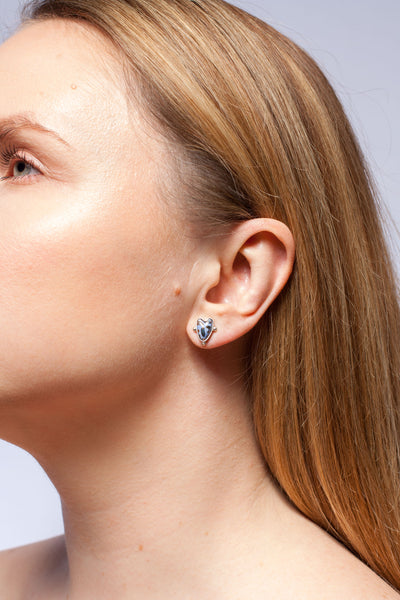 3X3 collection blue asymmetrical silver earrings