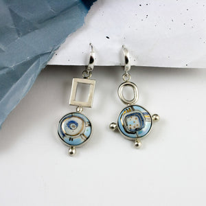 Sky blue geometrical ABSTRACT dangle silver earrings