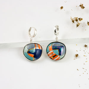 Blue and orange dangle earrings BON BON