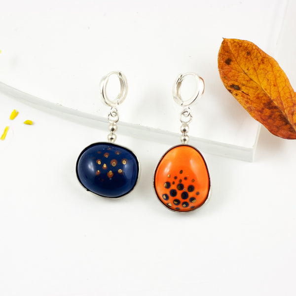 BON BON orange and blue dangle earrings