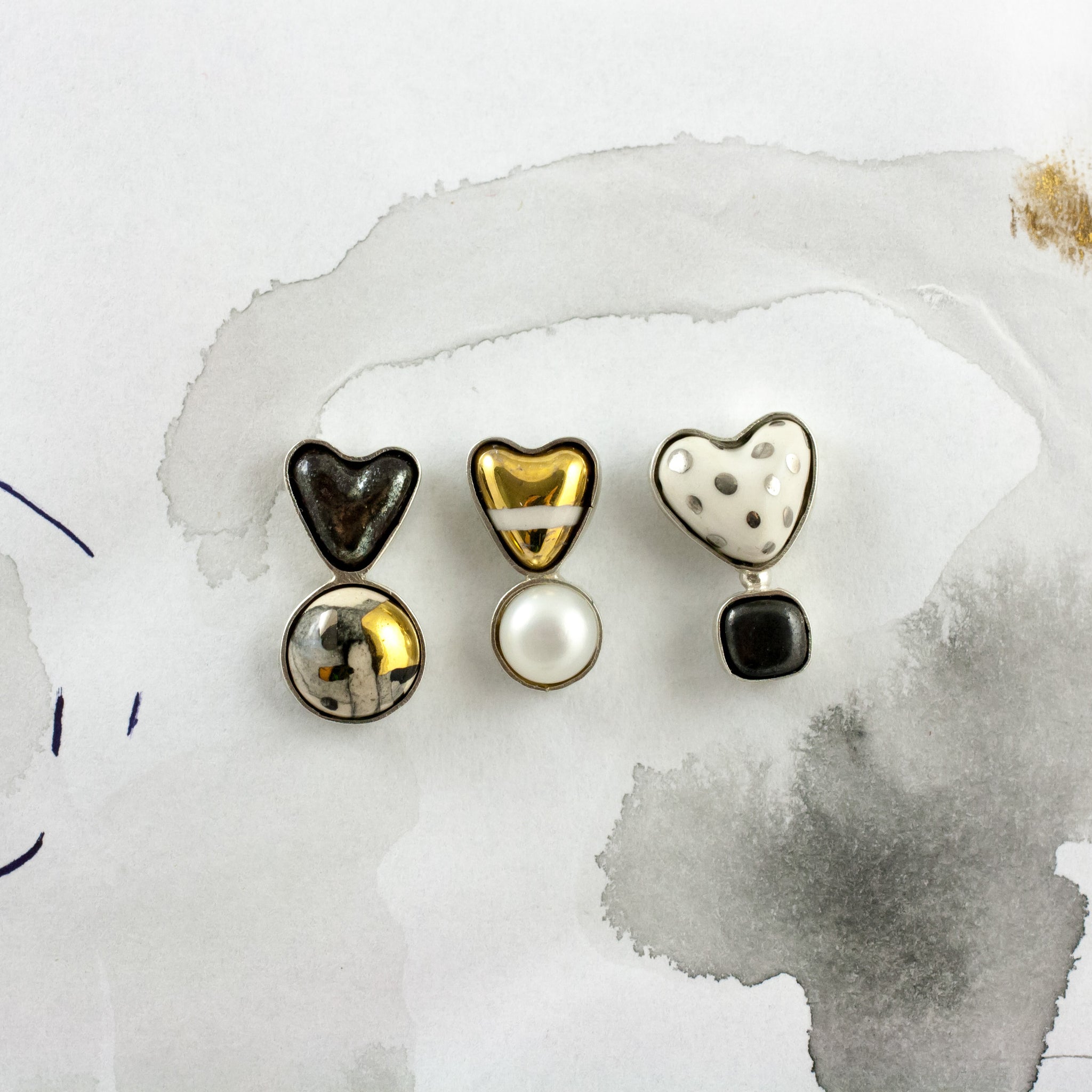 3X3 collection earrings with ceramic hearts