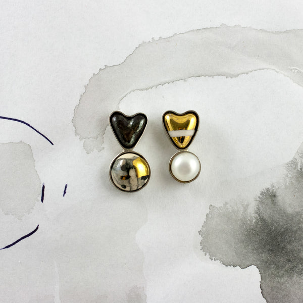 3X3 collection earrings with ceramic hearts