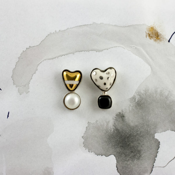 3X3 collection earrings with ceramic hearts