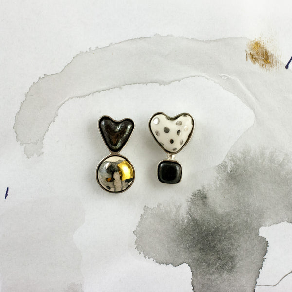 3X3 collection earrings with ceramic hearts