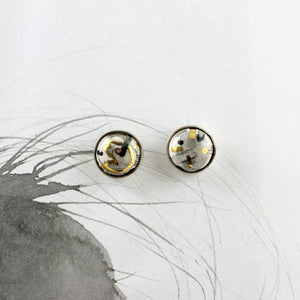 Mini mismatched earrings ABSTRACT with black lines