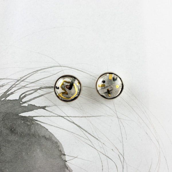 Mini mismatched earrings ABSTRACT with black lines