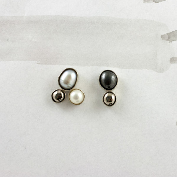 3X3 collection black silver earrings with pearls and platinum decore