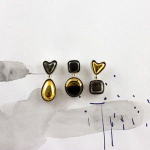 3X3 collection black and gold silver earrings