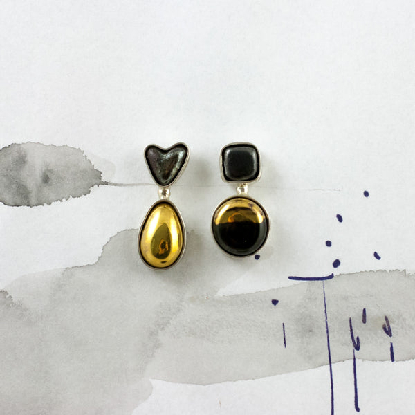 3X3 collection black and gold silver earrings