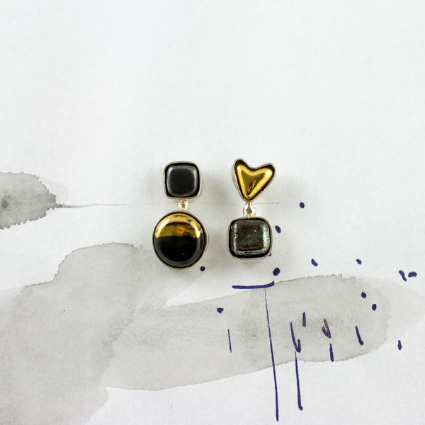 3X3 collection black and gold silver earrings