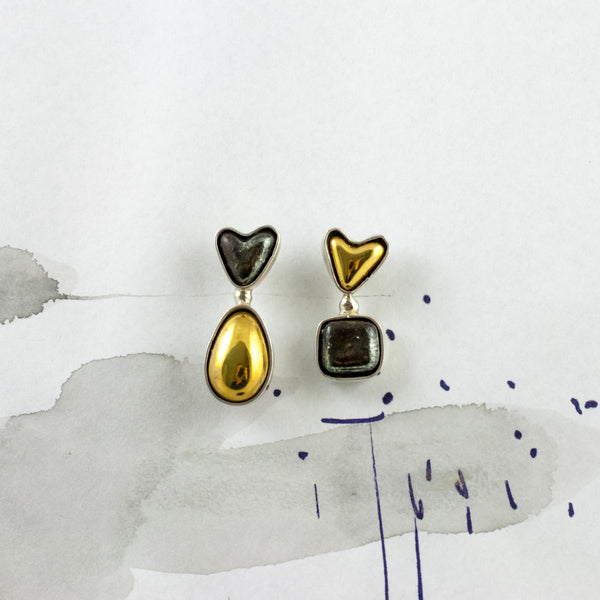 3X3 collection black and gold silver earrings