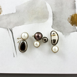 3X3 collection silver earrings metal luster decore and pearls