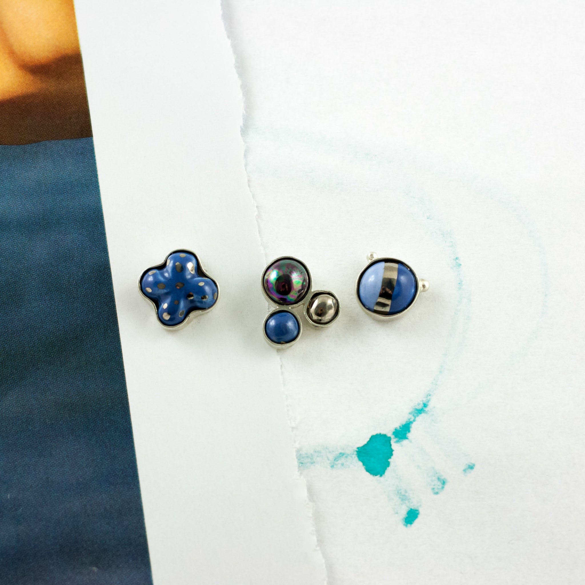 3X3 collection blue silver earrings