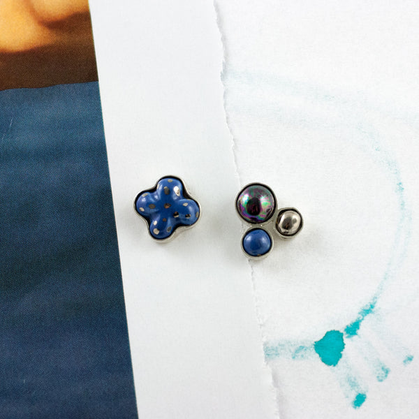 3X3 collection blue silver earrings