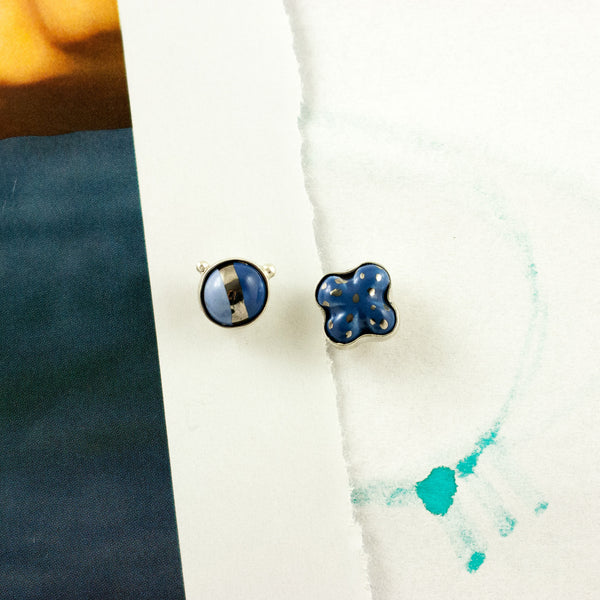 3X3 collection blue silver earrings