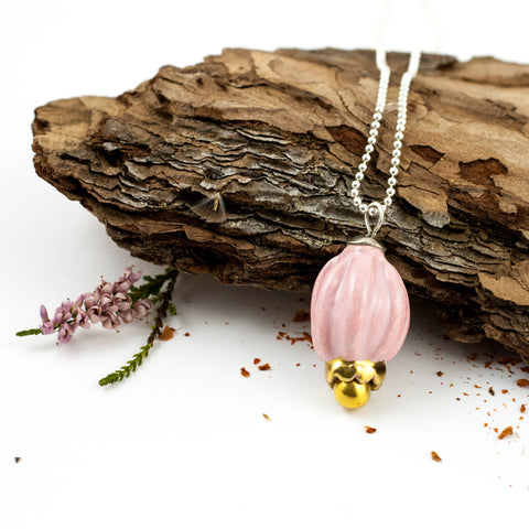 Pink mini flower pendant with gold luster
