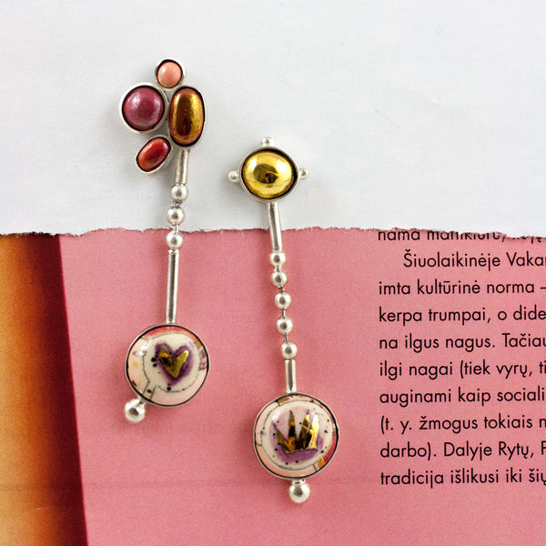 BON BON Red and gold color long silver earrings